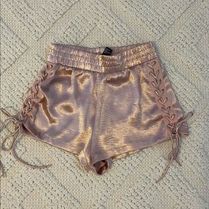 baby pink satin lace-up soft shorts